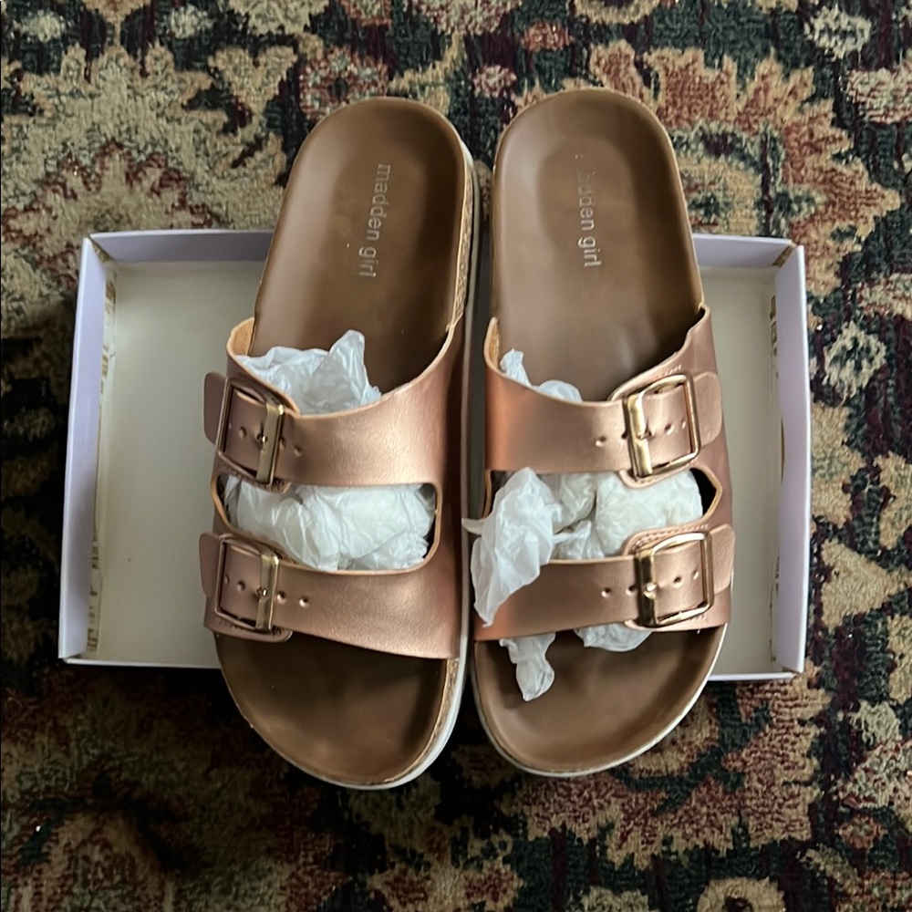 Madden Girl Rose Gold Goldie footbed sandals